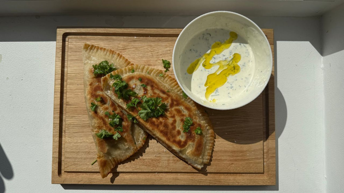 Gözleme with beef, spinach and feta
