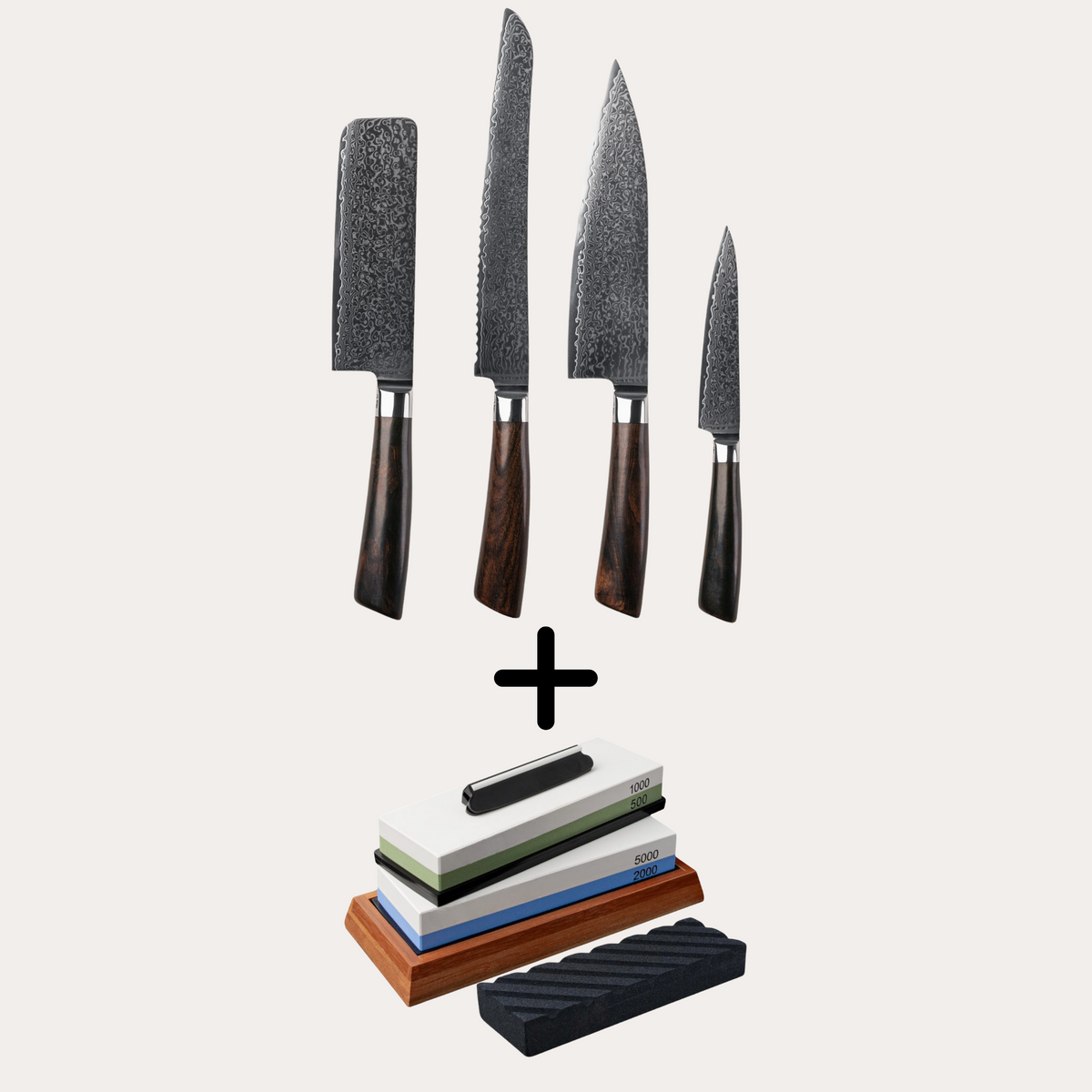 KnivSæt Allround Set Rose 4 Knive Og VedligeholdelsesSæt fra Qookware