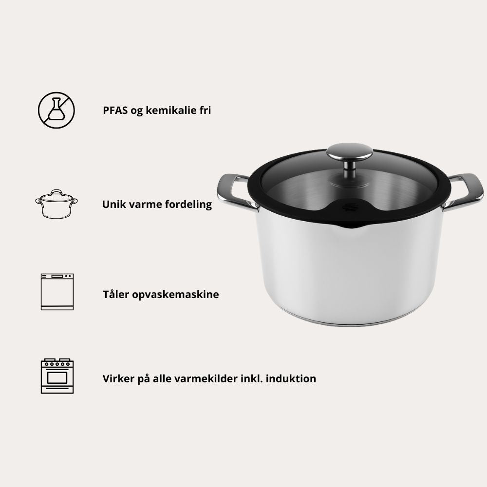 Gryde med låg i rustfrit stål, 6,5 liter, ChefGrade fra Qookware