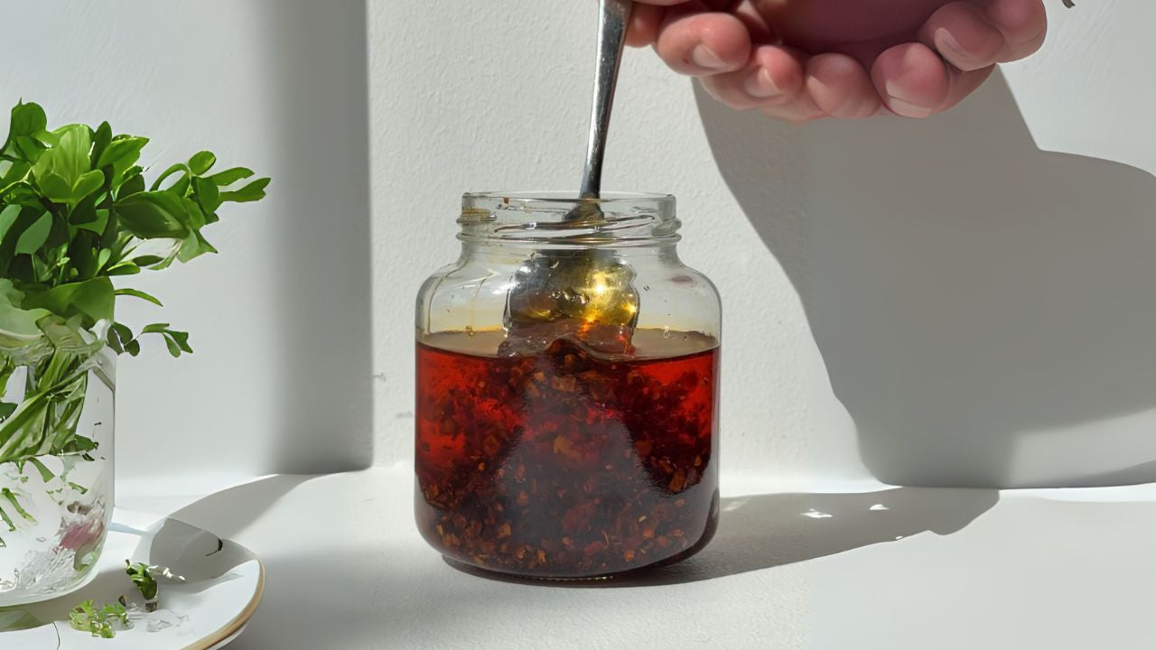 Hjemmelavet chiliolie i glas